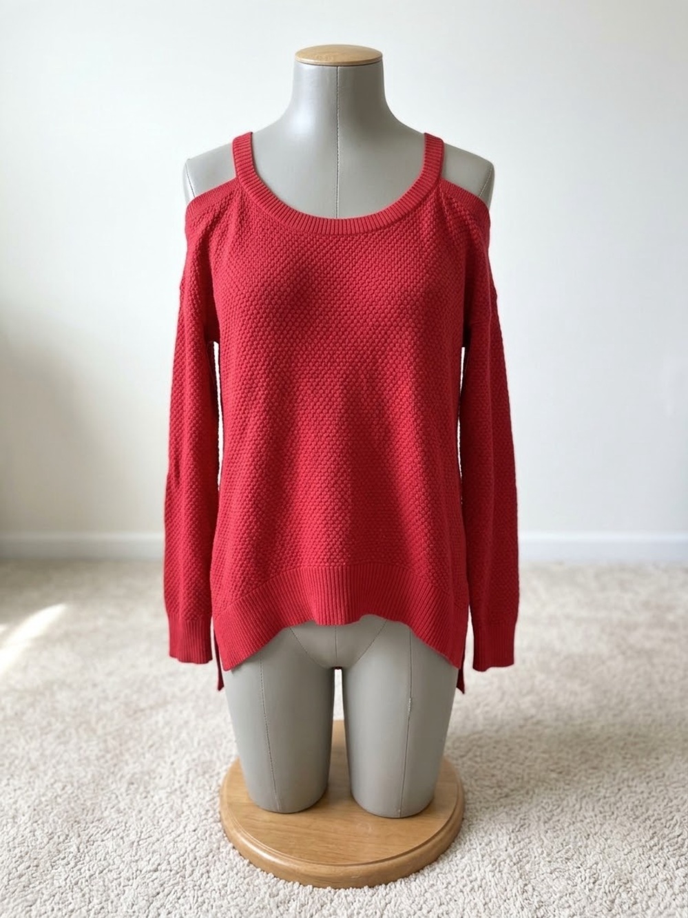Michael Kors Red Cold-Shoulder Knit Sweater